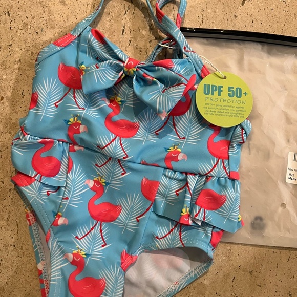 Baby Girl Pink Flamingo Ruffle SPF 50 One Piece Bathing Suit 6-9 Months - Picture 2 of 4